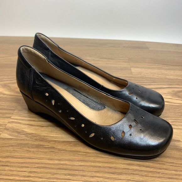 Josef Seibel Slip On Shoe Black Laser Cut Leather Wedge Size 39 - Picture 1 of 11